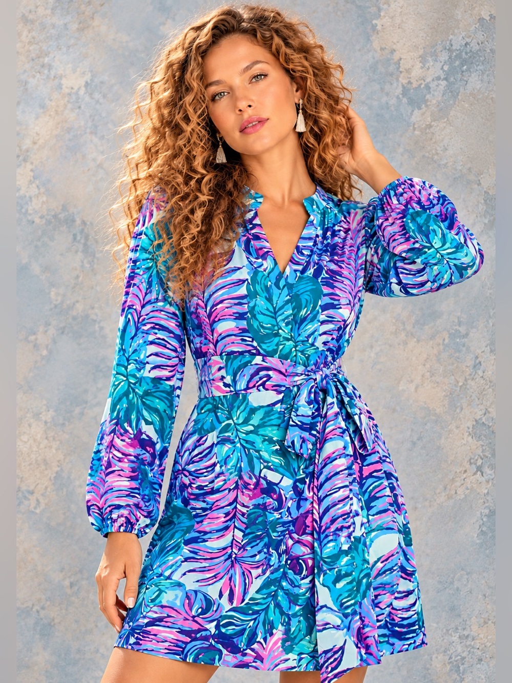 Lilly Pulitzer Medium Tropical Leaf Print Long Sleeve Dress